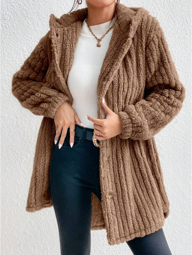 Teddy Hooded Coat in brown