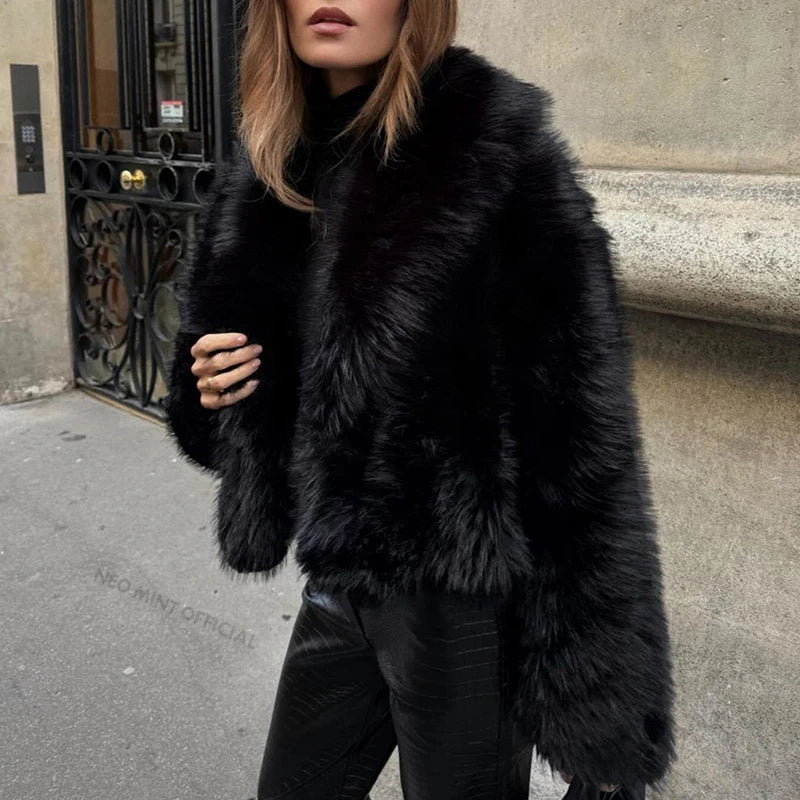 Shawl Collar Faux Fur Jacket