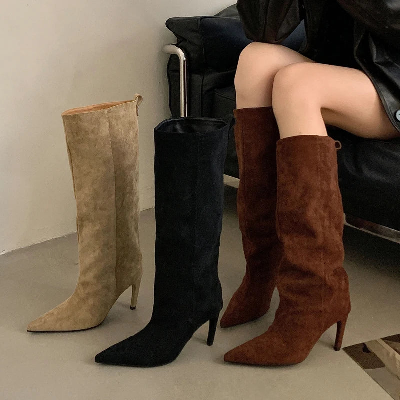 Pointed Toe Slouch Knee Boot