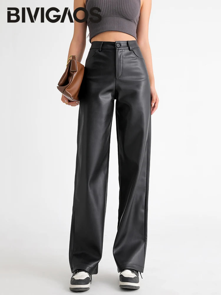 Faux leather wide leg pants