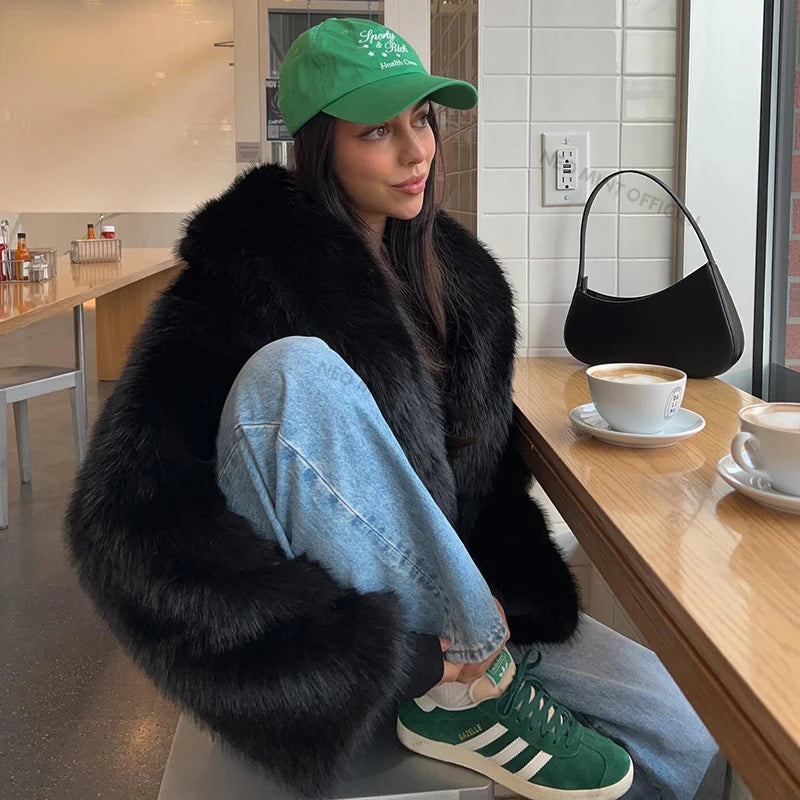 Shawl Collar Faux Fur Jacket
