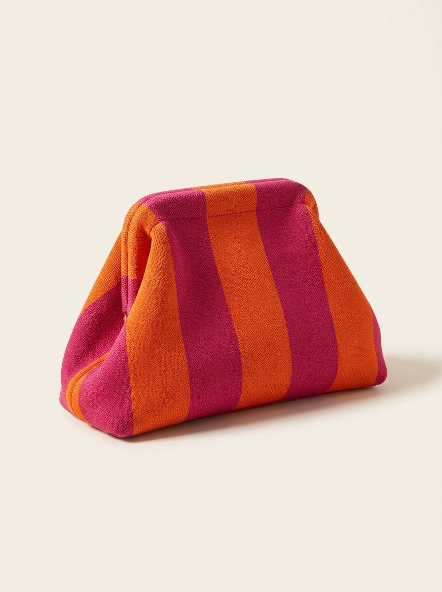 Striped Knit Frame Clutch in orange and magenta