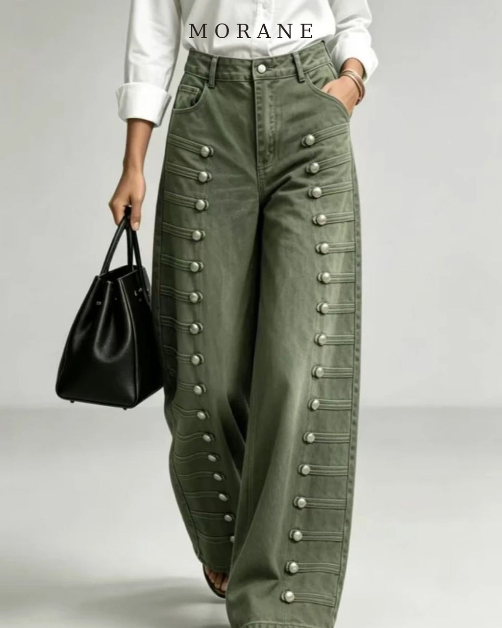MORANE Side Button Barrel Leg Jeans