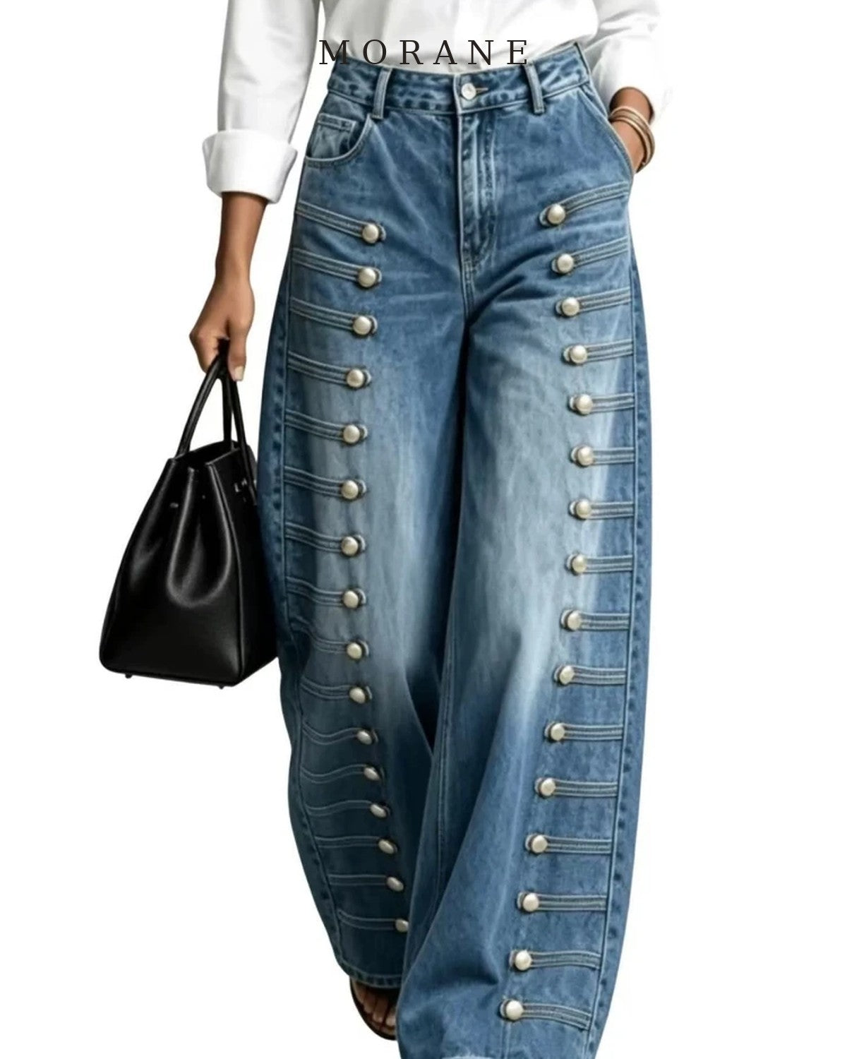 MORANE Side Button Barrel Leg Jeans