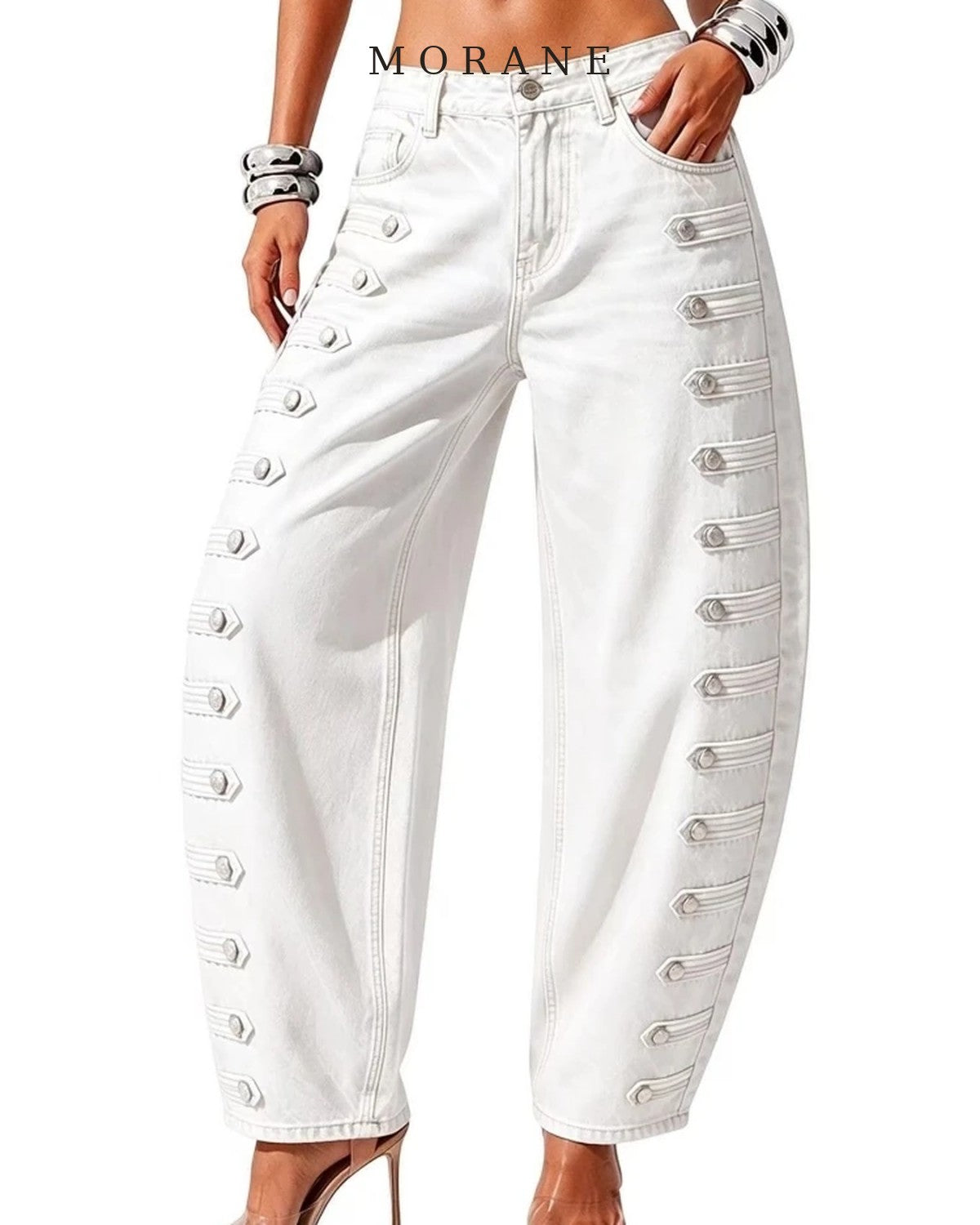MORANE Side Button Barrel Leg Jeans