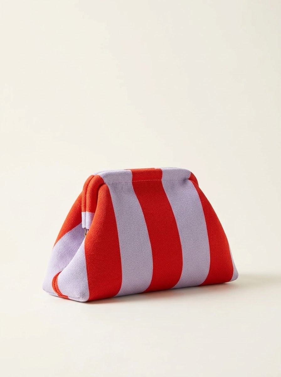 Striped Knit Frame Clutch in red and lilac