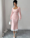 MORANE Lace-Hem Button-Front Midi Dress