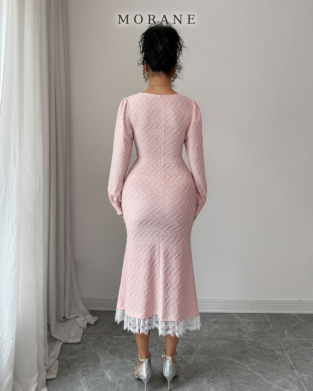 MORANE Lace-Hem Button-Front Midi Dress
