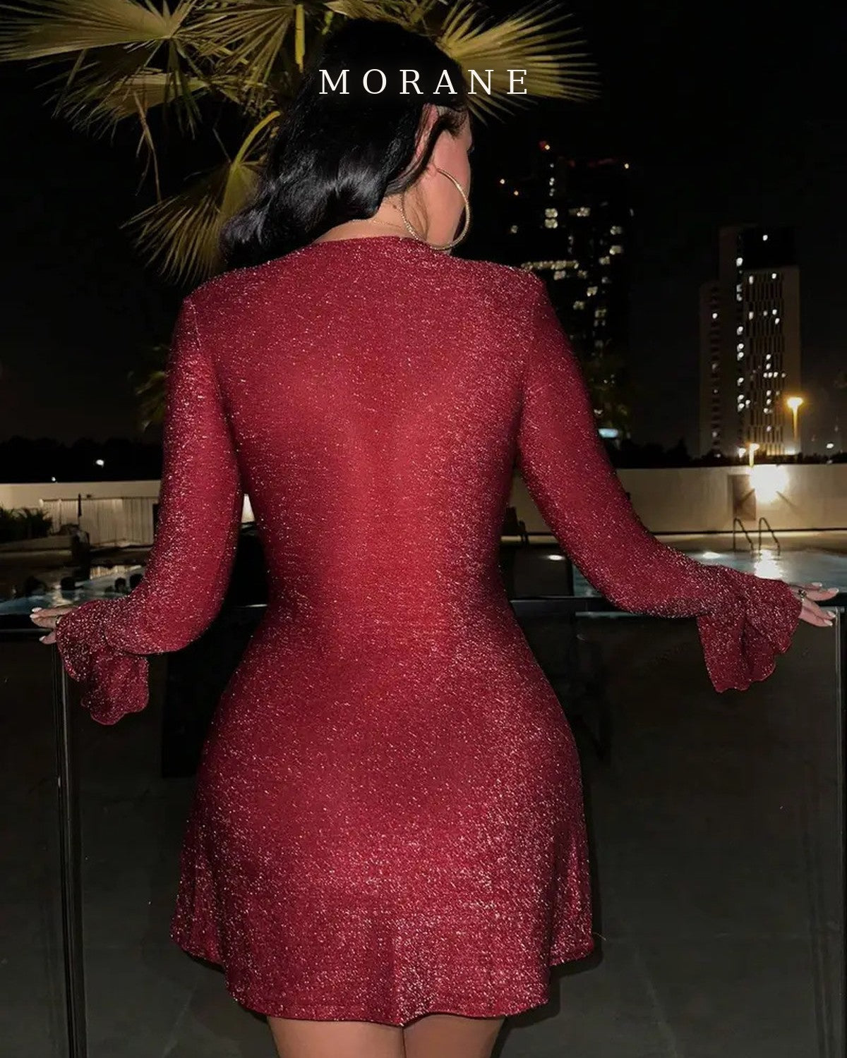 MORANE Sparkle Knit Bell-Sleeve Mini Dress