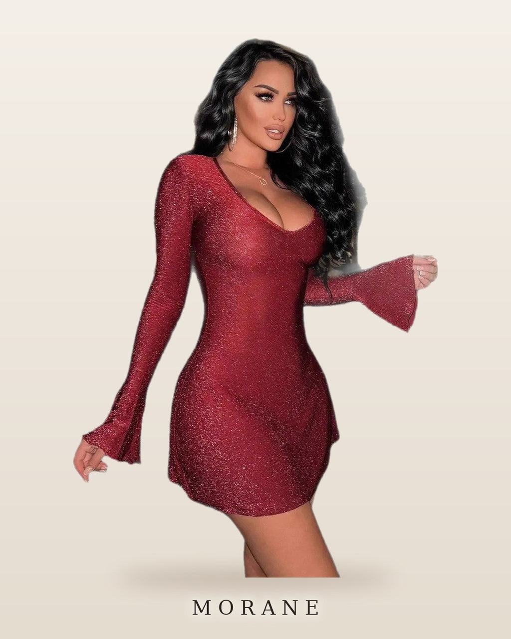 MORANE Sparkle Knit Bell-Sleeve Mini Dress