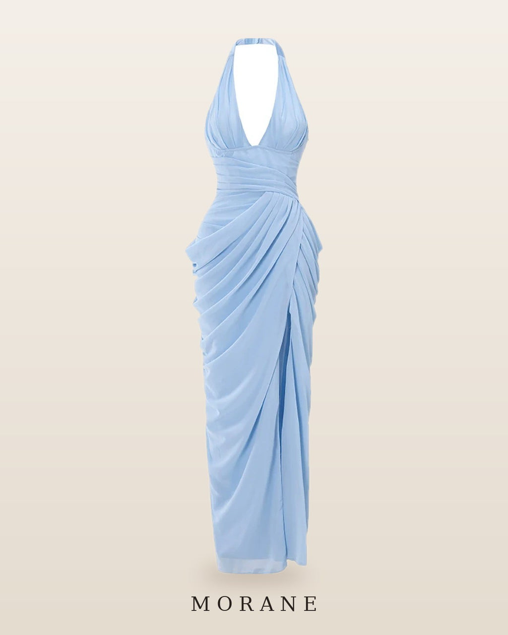 MORANE Halter Plunge Draped Corset Gown