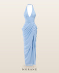 MORANE Halter Plunge Draped Corset Gown