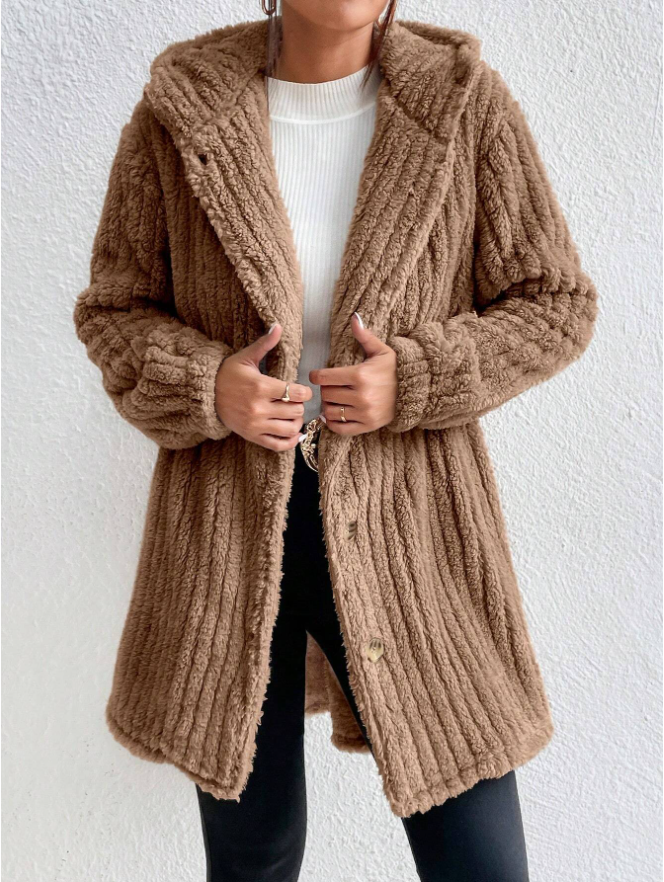 Teddy Hooded Coat in khaki