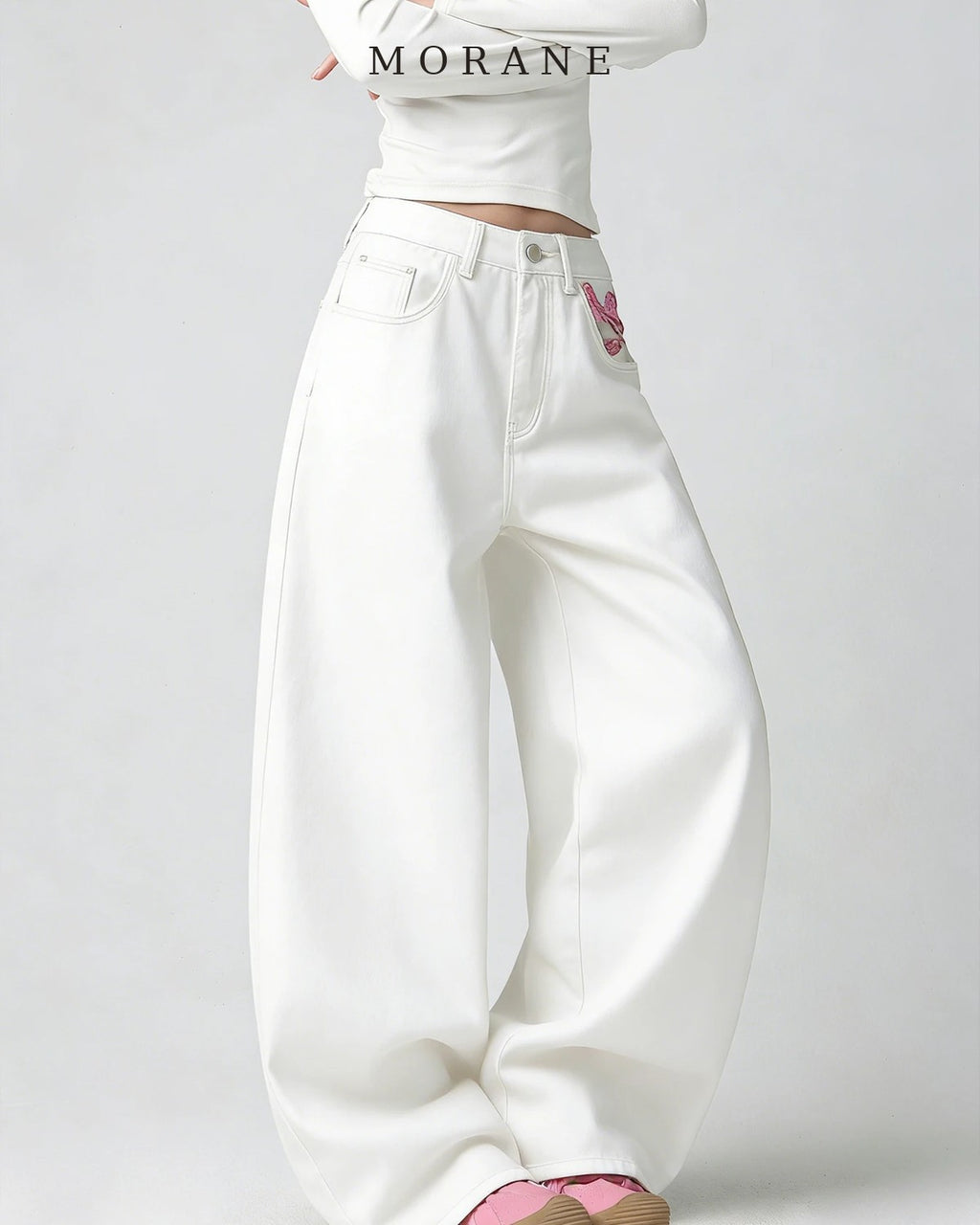 MORANE Cherry Blossom Embroidered Wide Leg Jeans