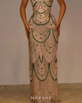 MORANE Crystal Beaded Strapless Gown with Cape