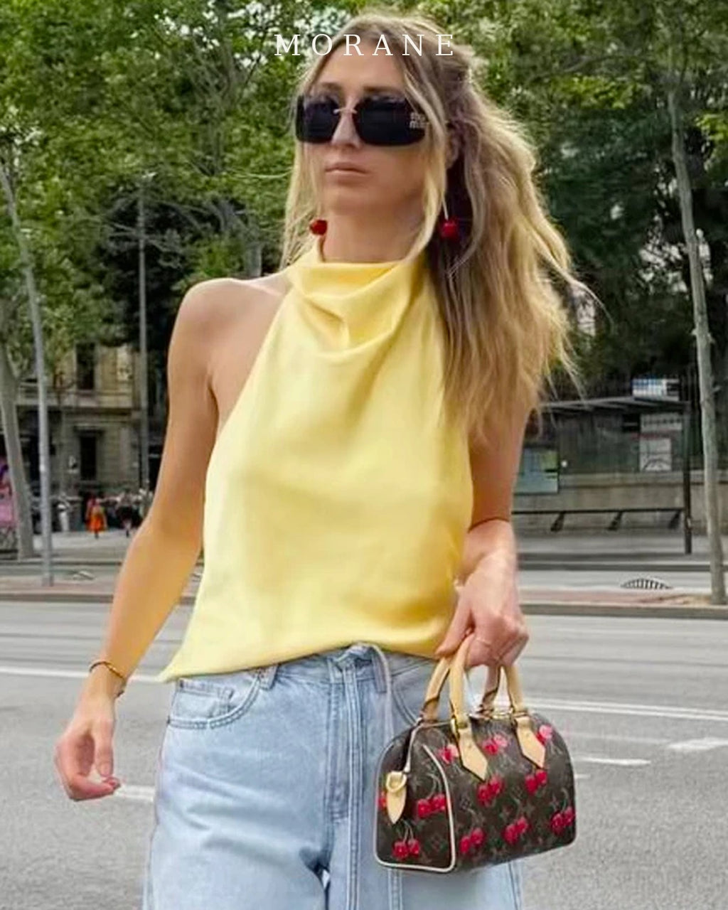 MORANE Satin Cowl Halter Top
