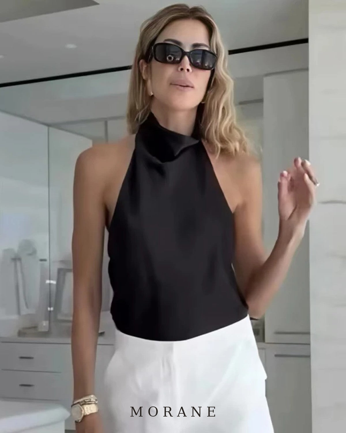 MORANE Satin Cowl Halter Top