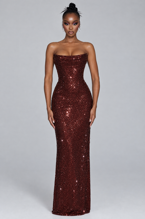 Amara Sequin Strapless Maxi Gown - front