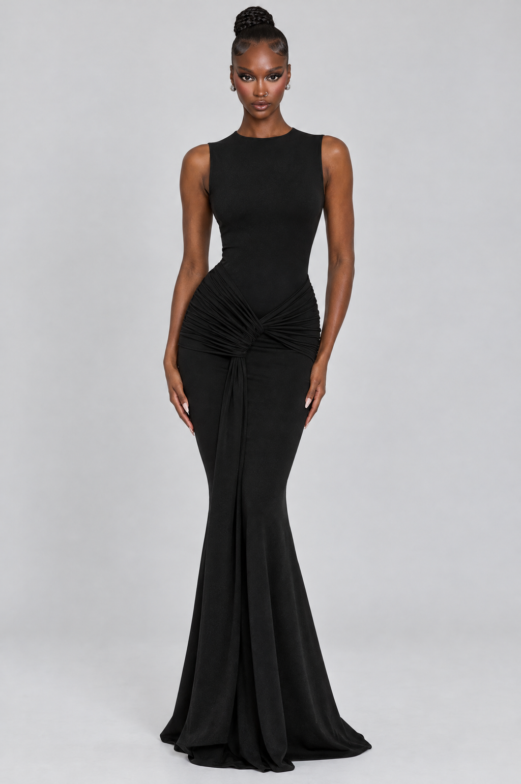 Onyx Twist-Knot Mermaid Maxi Dress - front