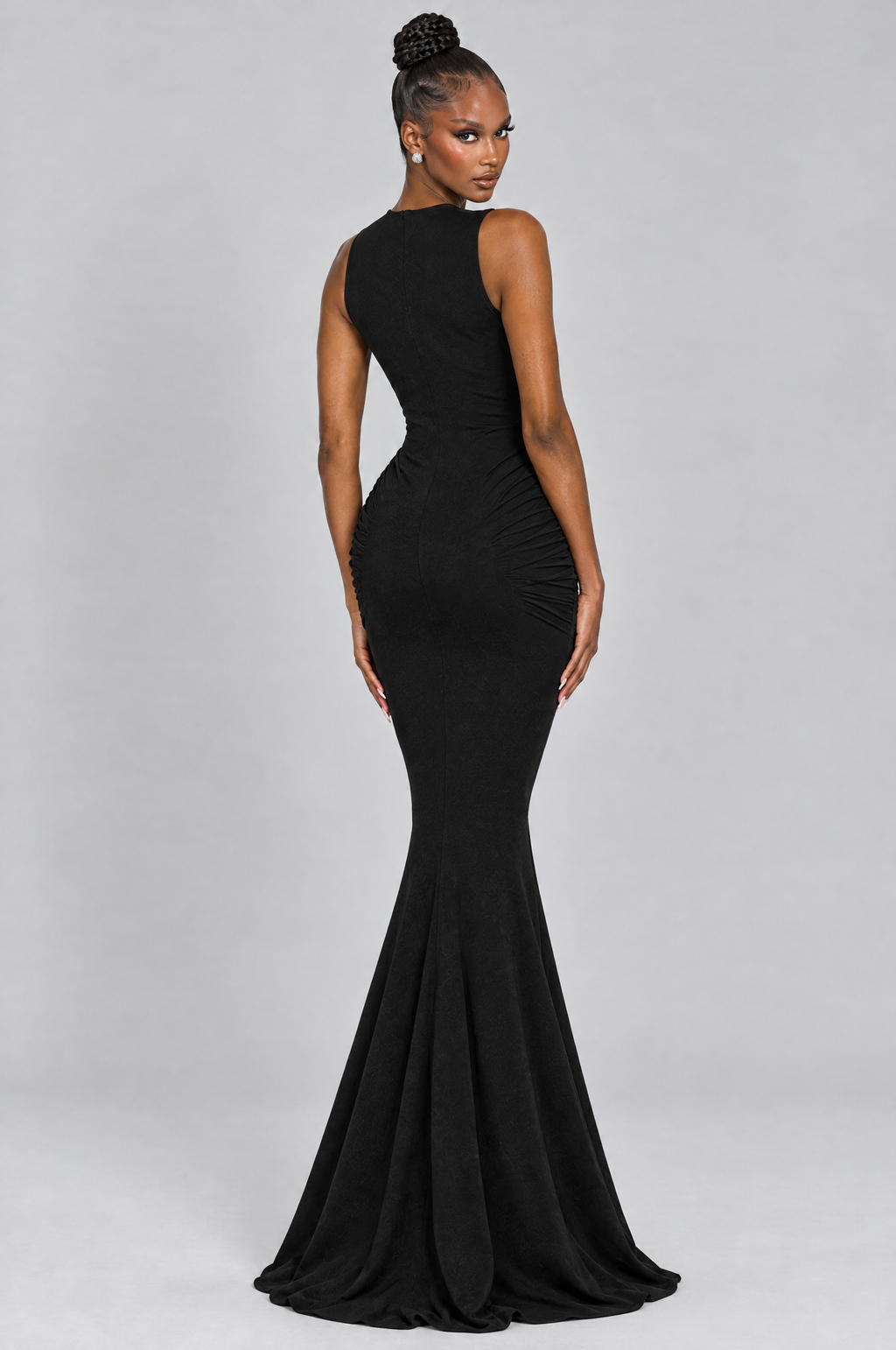 Onyx Twist-Knot Mermaid Maxi Dress - back