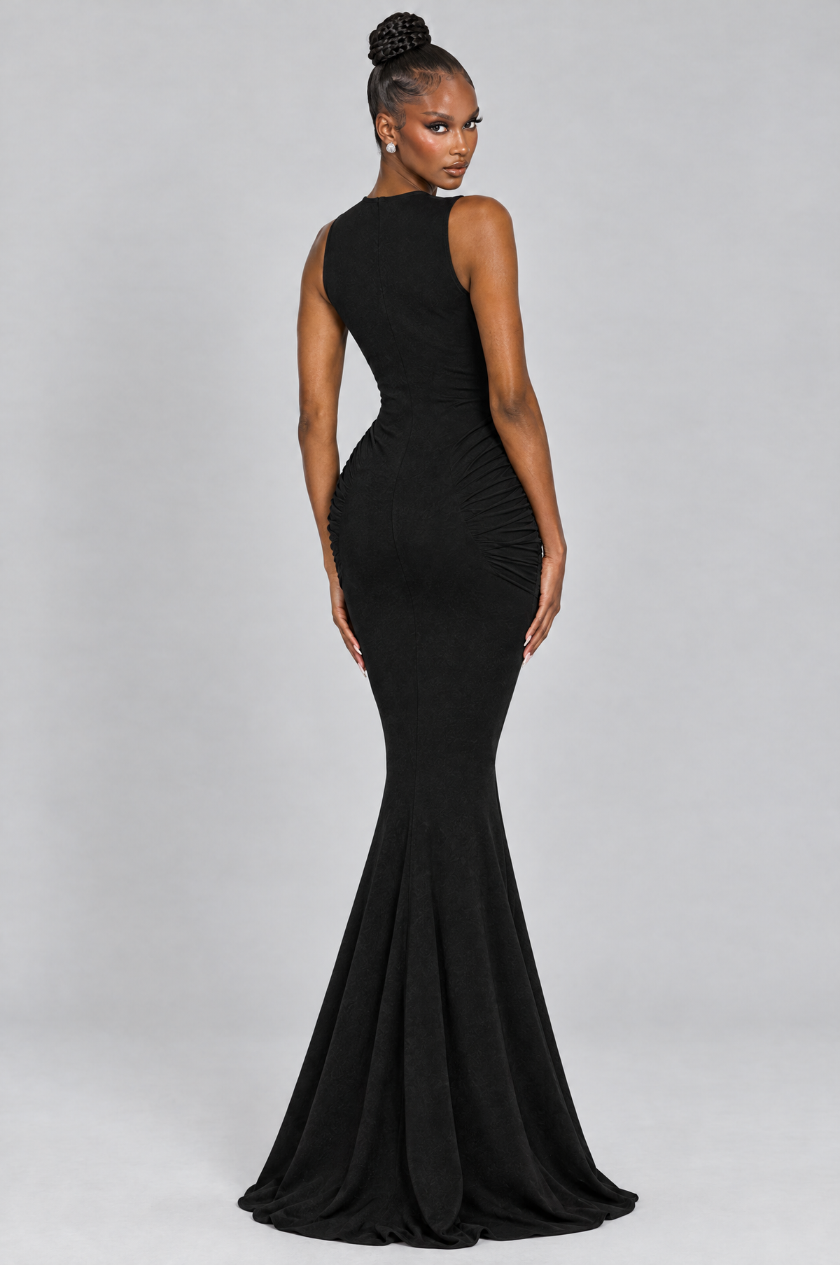 Onyx Twist-Knot Mermaid Maxi Dress - back