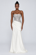Luna Beaded Corset Satin Gown - front