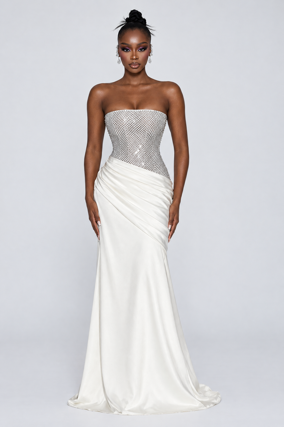 Luna Beaded Corset Satin Gown - front