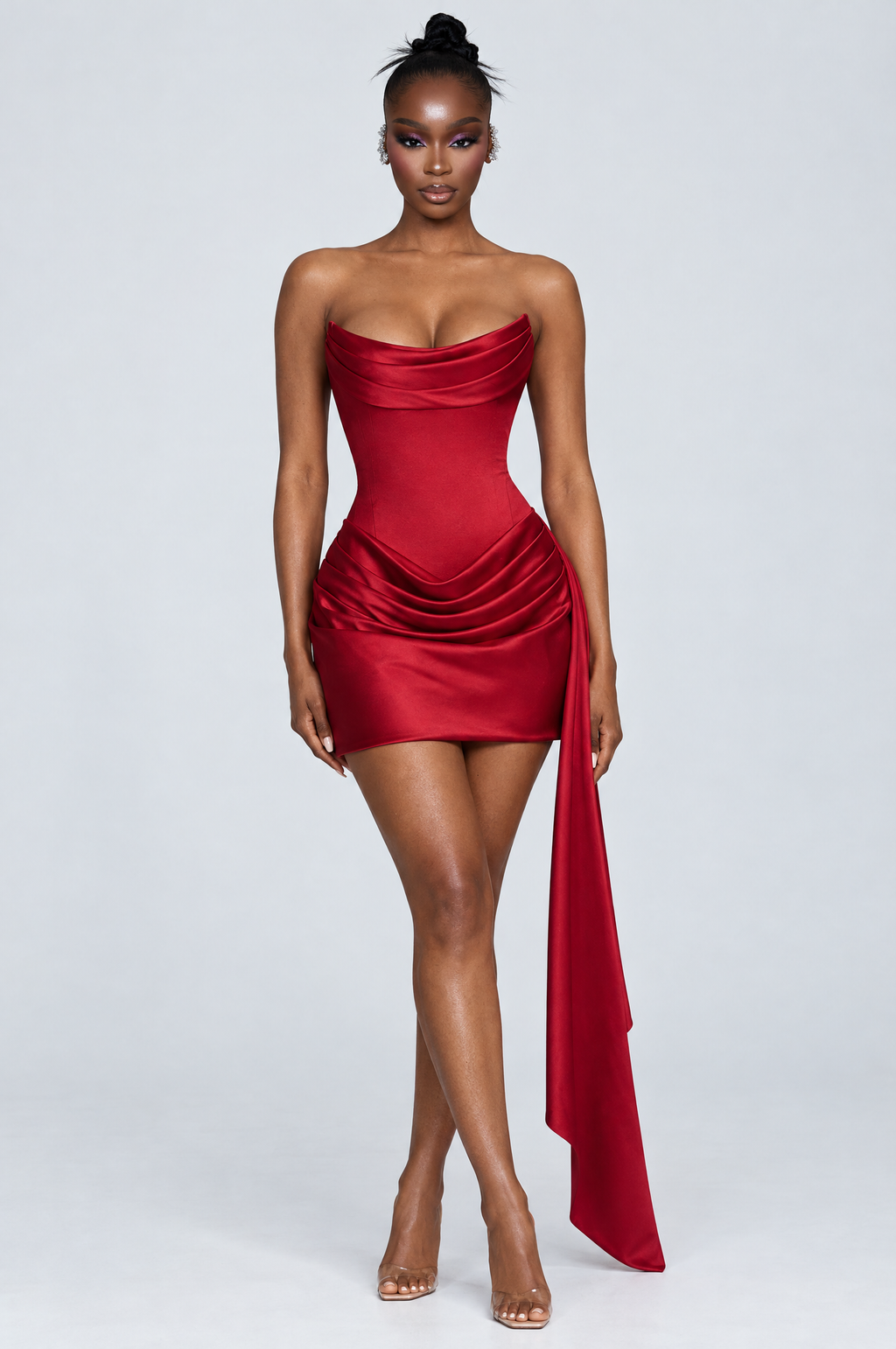 Ruby Satin Cowl Mini Dress - front