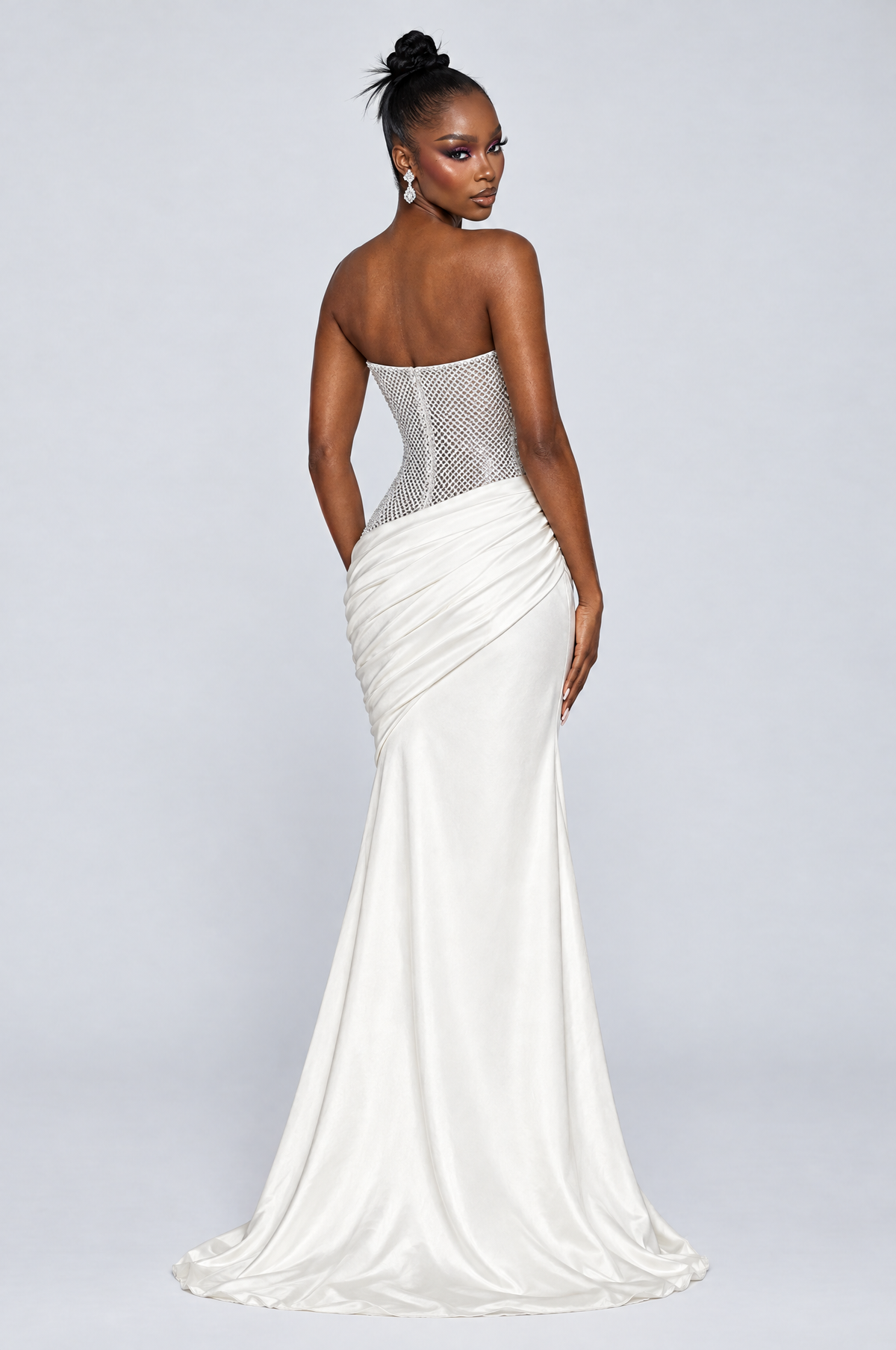 Luna Beaded Corset Satin Gown - back