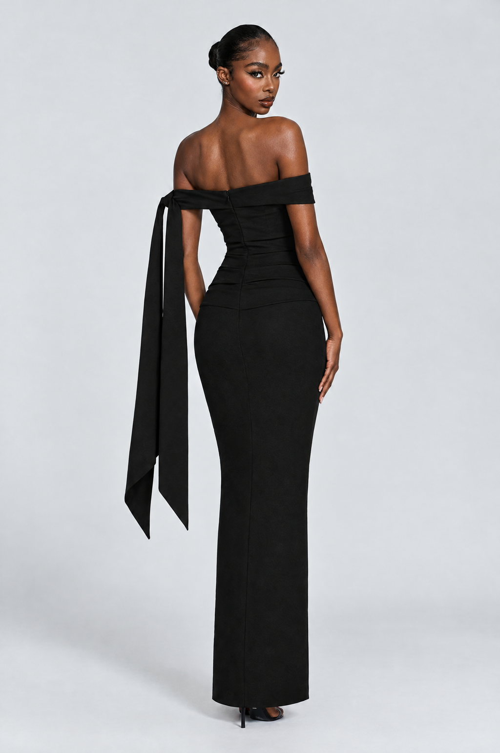 Sable Off-Shoulder Sash Column Gown - back