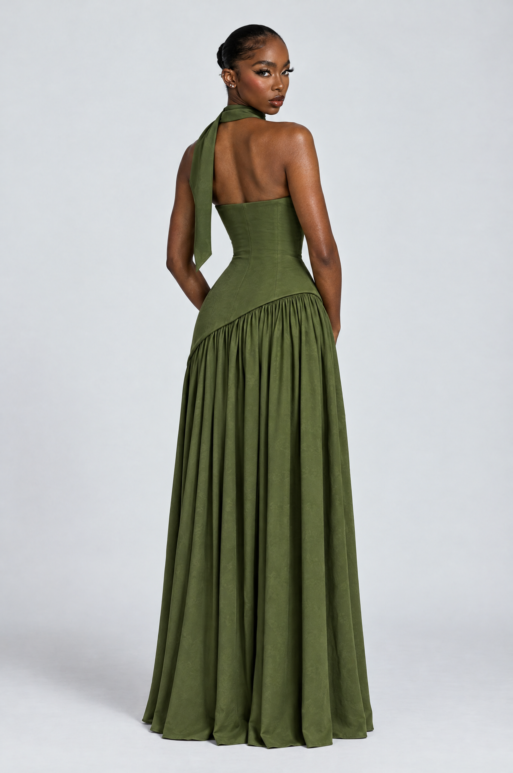Olive Drop-Waist Corset Gown - back
