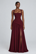 Merlot Square-Neck Drop-Waist Gown - front