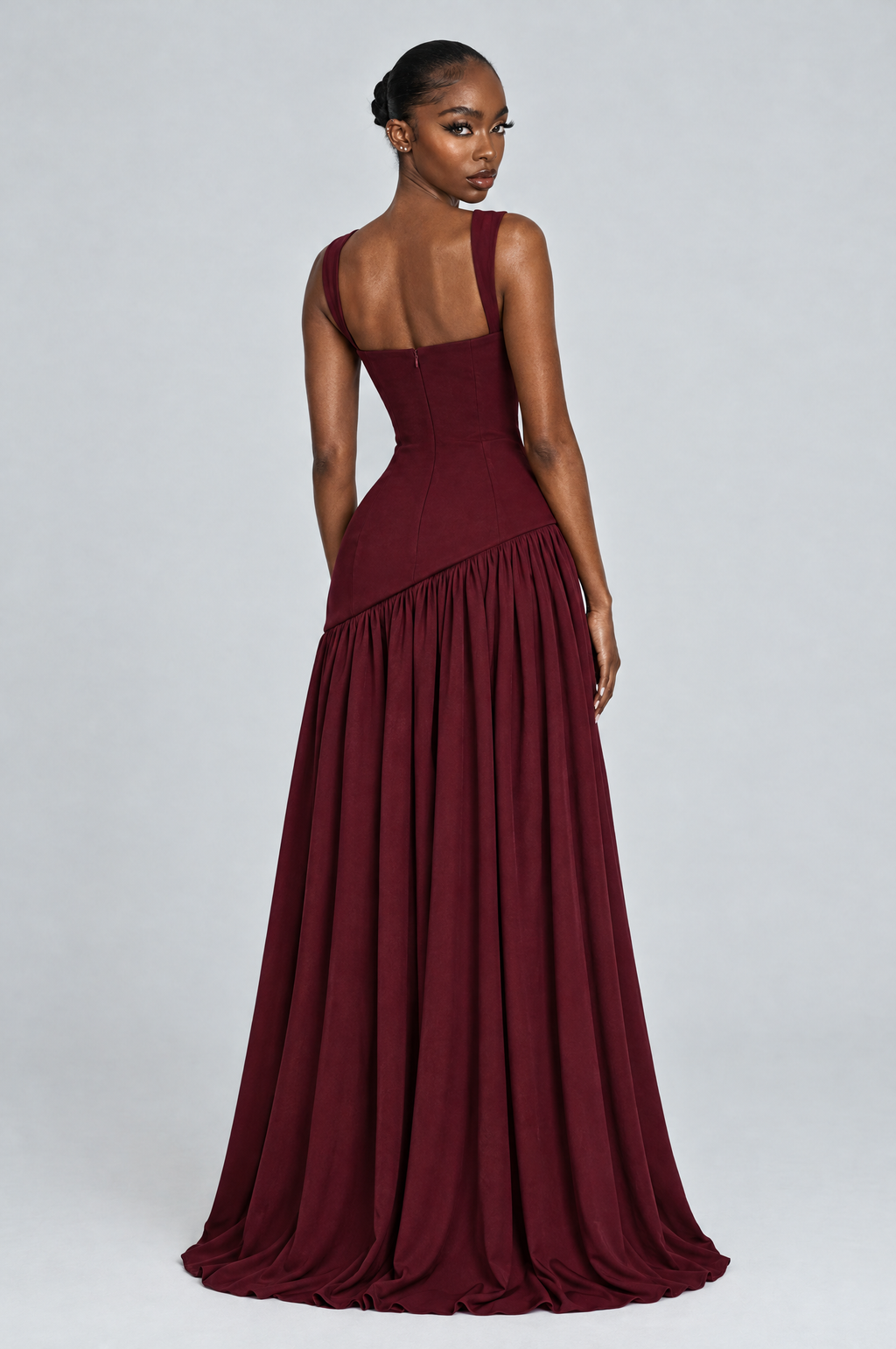 Merlot Square-Neck Drop-Waist Gown - back
