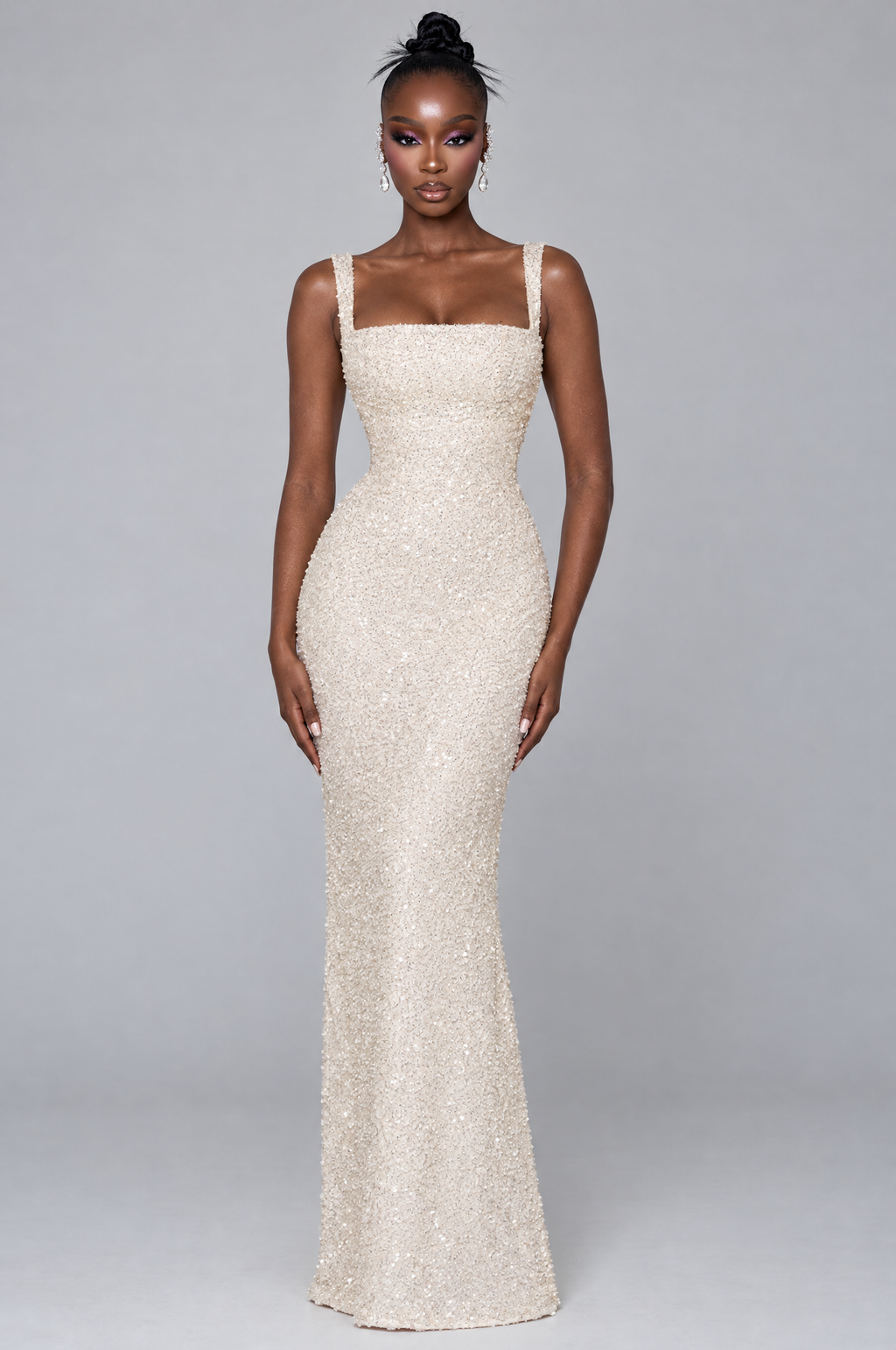 Ivory Sparkle Column Maxi Gown - front