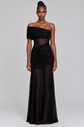 Midnight Off-Shoulder Chiffon Maxi Gown - front