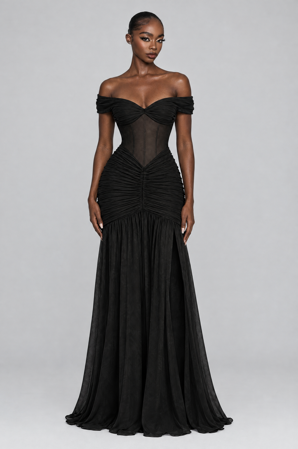 Raven Sweetheart Chiffon Maxi Gown - front