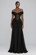Raven Sweetheart Chiffon Maxi Gown - front