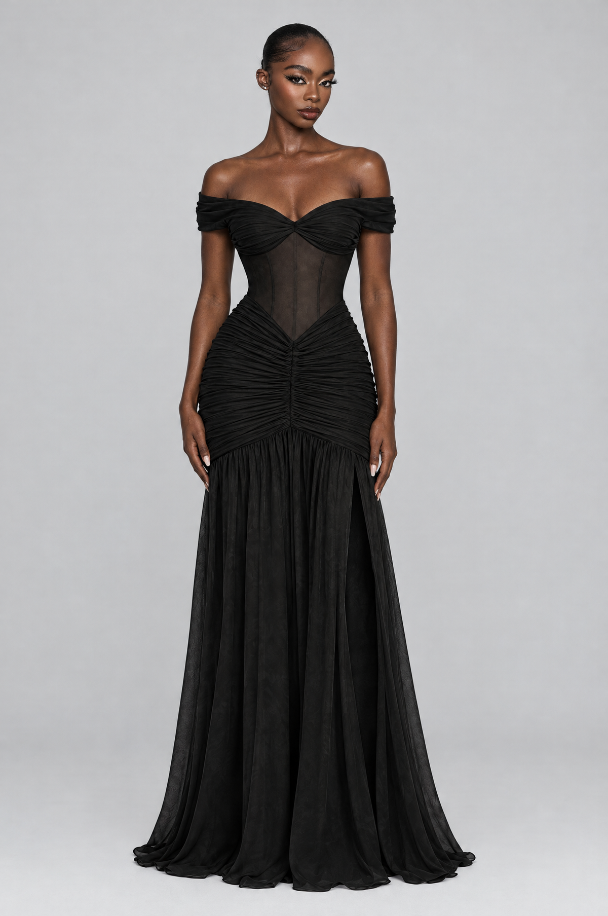 Raven Sweetheart Chiffon Maxi Gown - front