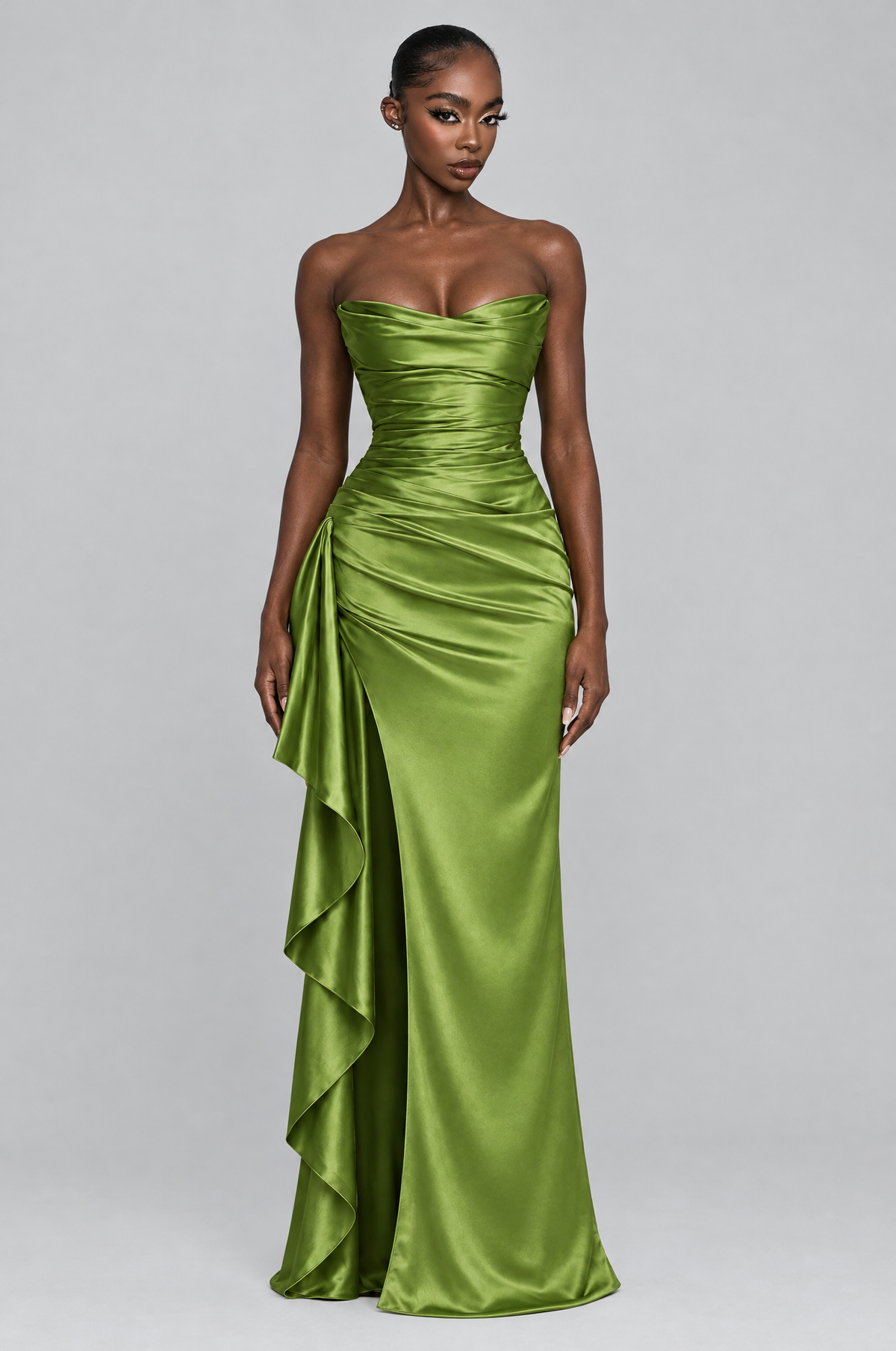 Fern Satin Draped Maxi Gown - front