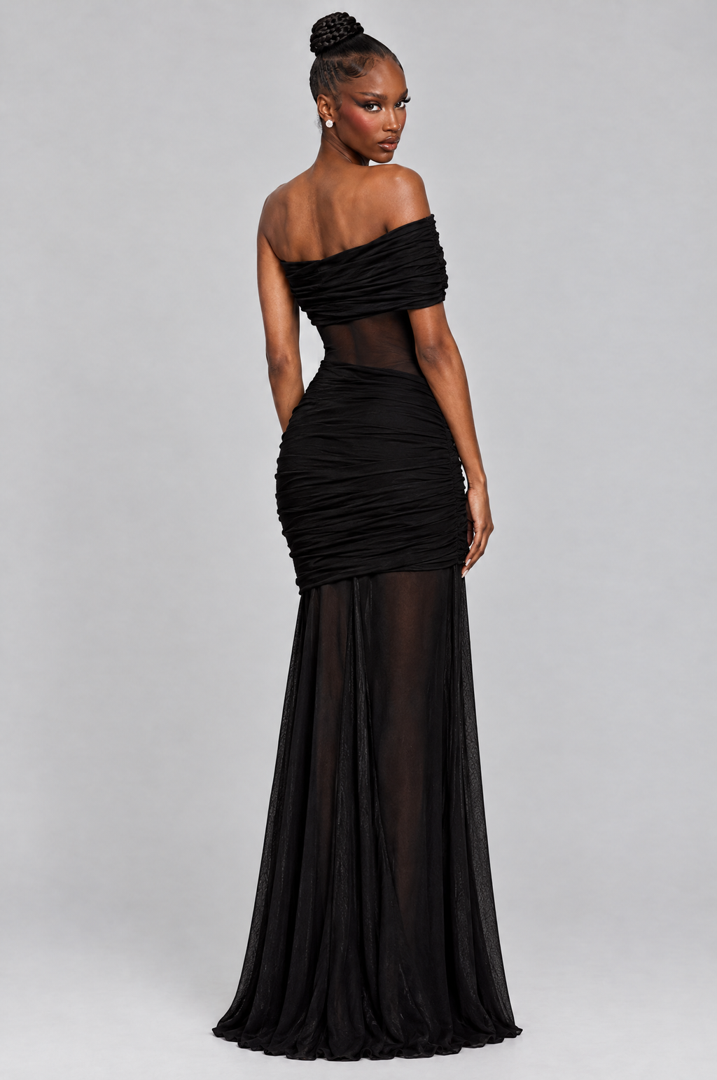 Midnight Off-Shoulder Chiffon Maxi Gown - back