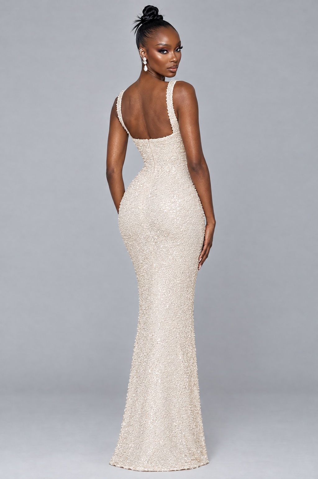 Ivory Sparkle Column Maxi Gown - back