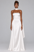 Pearl Satin High-Neck Scarf Maxi Dress - front