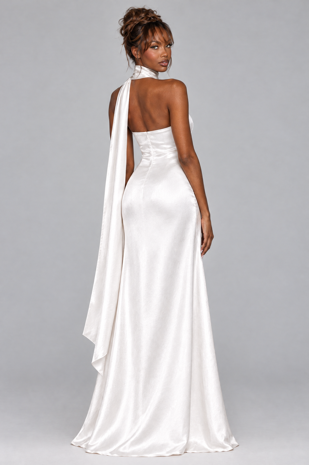 Pearl Satin High-Neck Scarf Maxi Dress - back