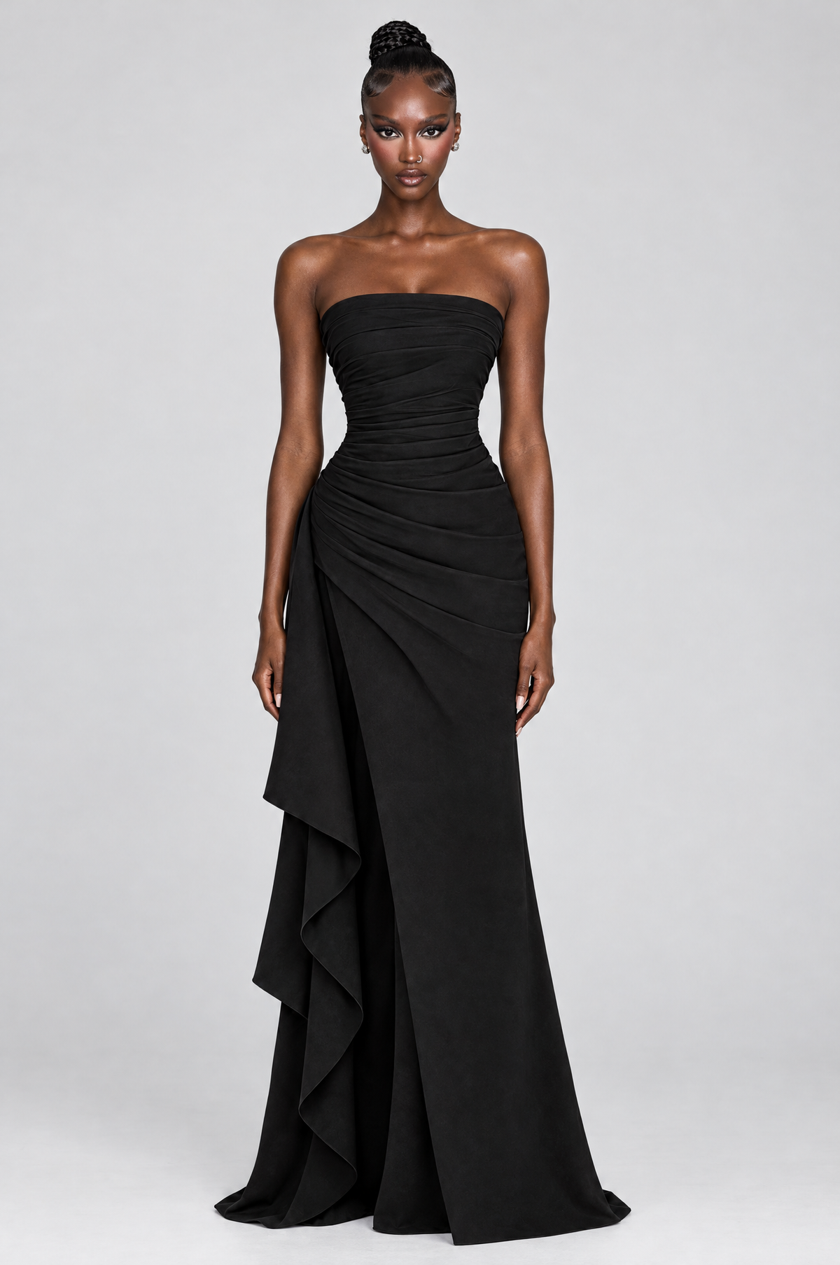 Obsidian Strapless Ruffle Maxi Gown - front