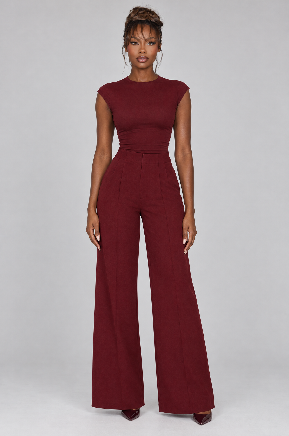 Merlot Wide-Leg Tailored Trousers - front