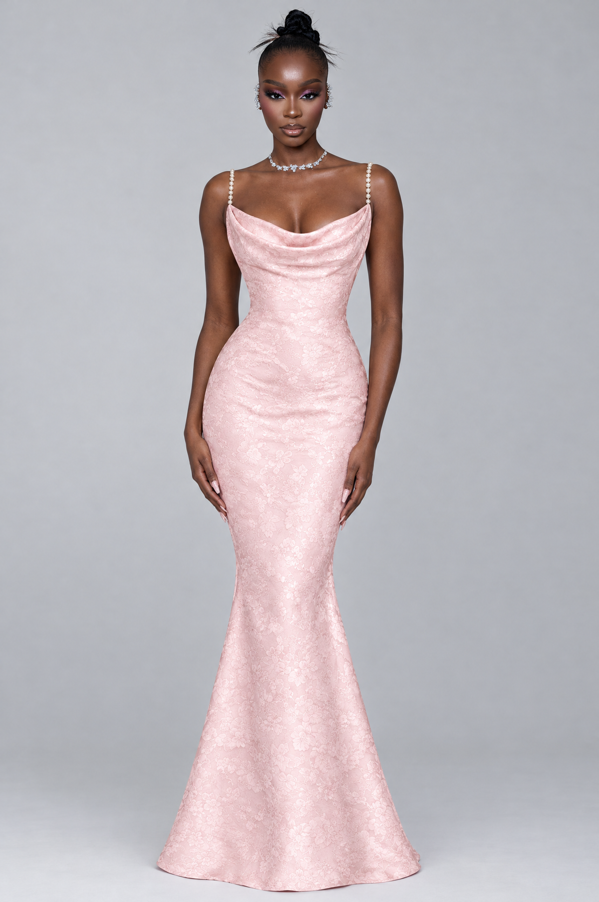 Rosé Jacquard Mermaid Maxi Dress - front