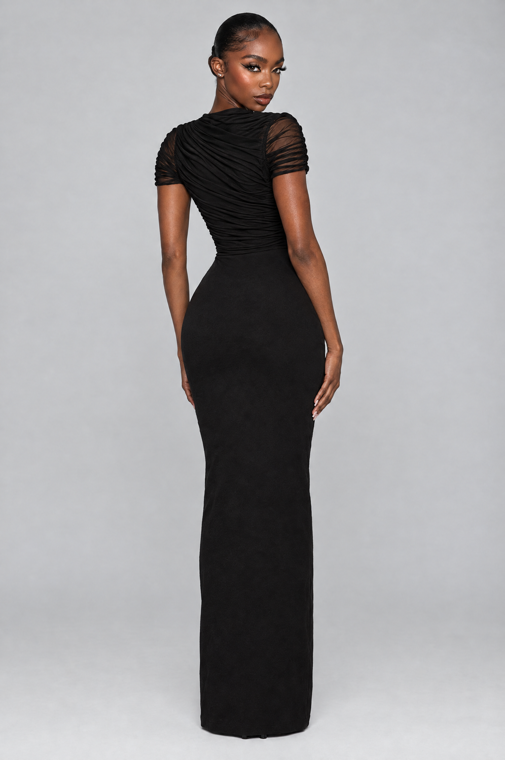 Onyx Ruched Mesh Bodysuit - back