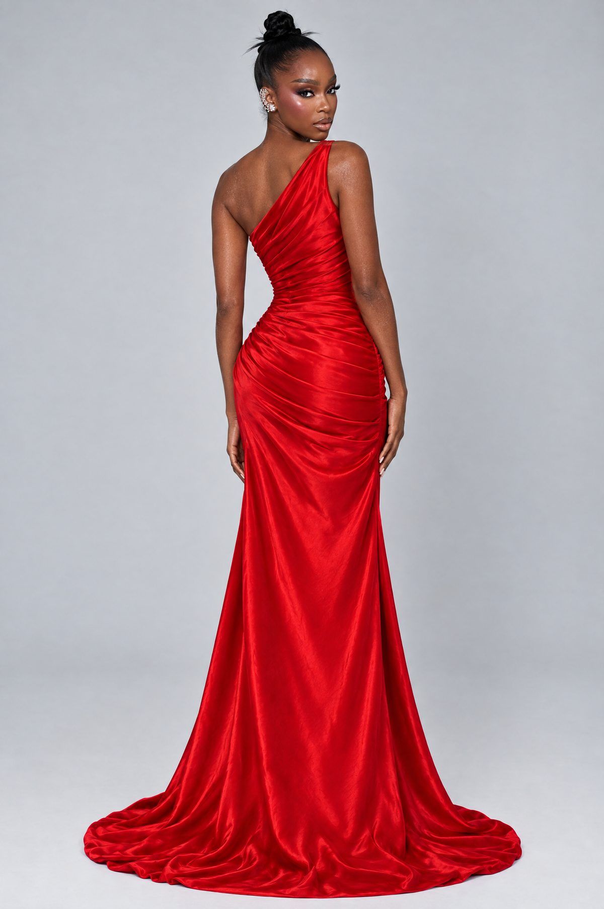Scarlet One-Shoulder Satin Maxi Dress - back