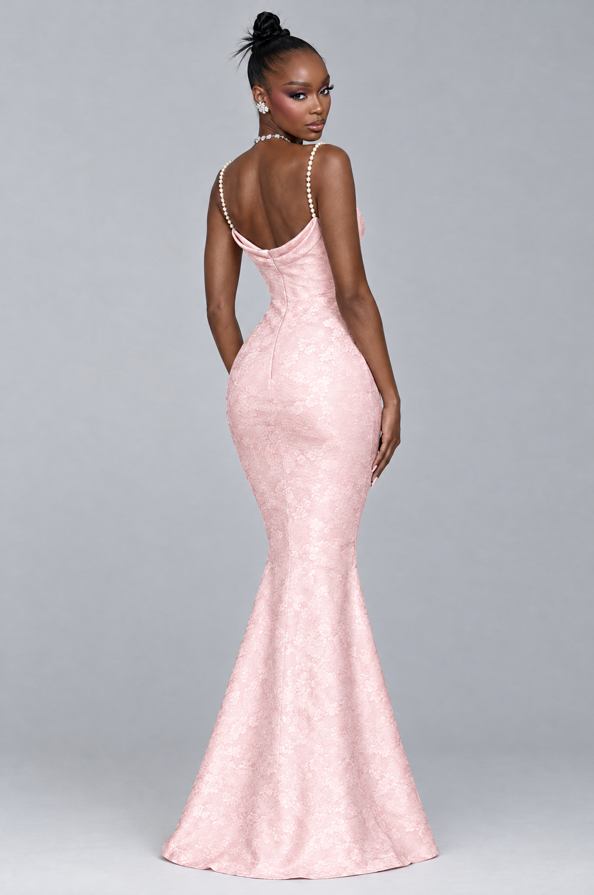 Rosé Jacquard Mermaid Maxi Dress - back