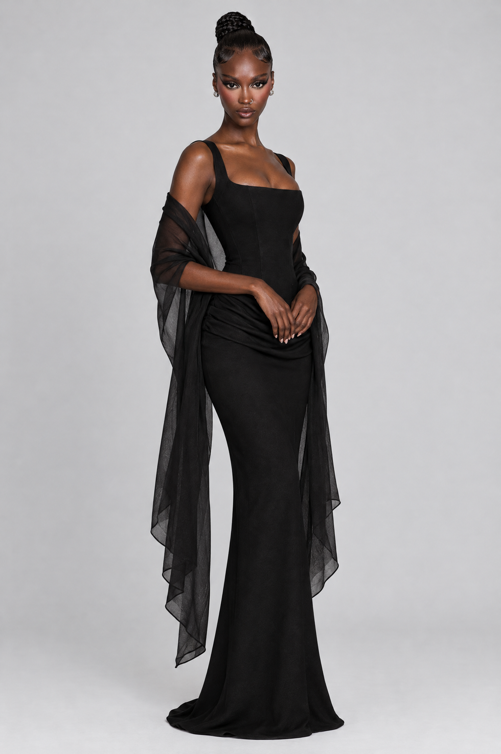Ebony Square-Neck Corset Maxi Dress - front